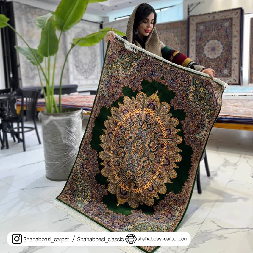 فرش تمام ابریشم کد 175 سبز — تصویر ۵