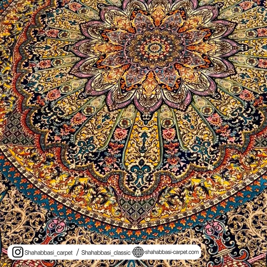 فرش تمام ابریشم کد 172 آبی کاربنی — تصویر ۴