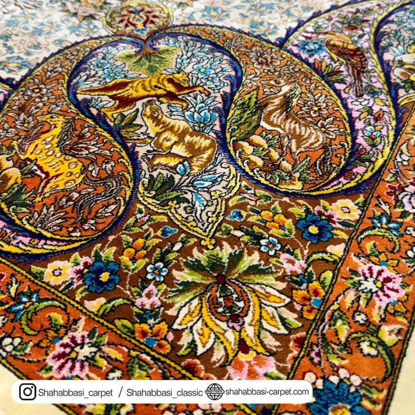 فرش تمام ابریشم کد 167 کرم — تصویر ۳