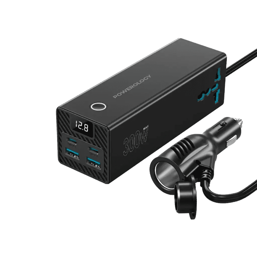 اینورتر فندکی خودرو 300 واتی پاورولوژی Powerology 2AC Universal 300W Power Inverter PD 36W PWCUQC038