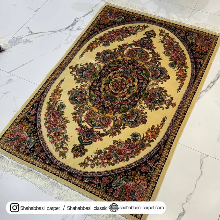 فرش تمام ابریشم کد 162 کرم — تصویر ۲