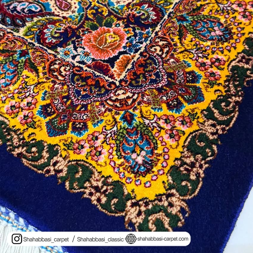 فرش تمام ابریشم کد 161 آبی کاربنی — تصویر ۳