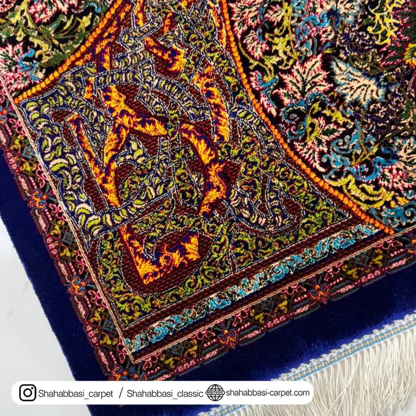فرش تمام ابریشم کد 159 آبی کاربنی — تصویر ۳