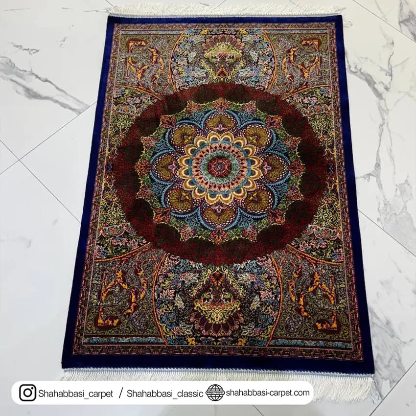 فرش تمام ابریشم کد 159 آبی کاربنی — تصویر ۲