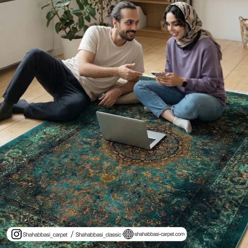 فرش ماشینی آفرینش کد 1500219 سبز