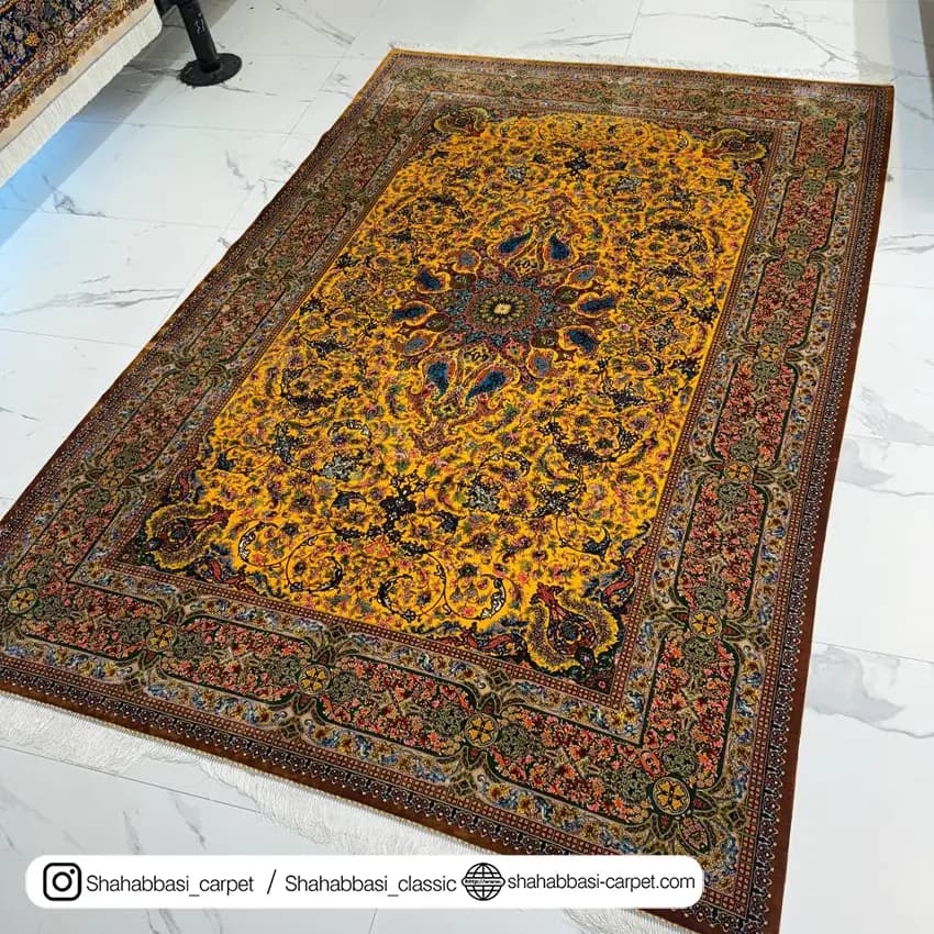 فرش تمام ابریشم کد 151 دارچینی — تصویر ۲