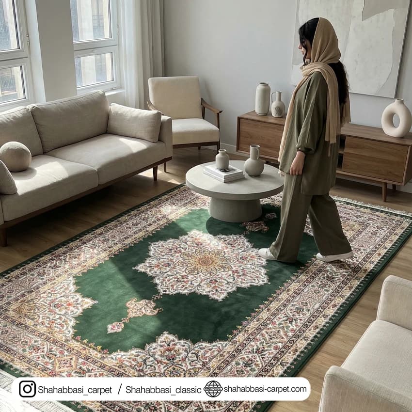 فرش ماشینی افرا کد 7000101 سبز — تصویر ۵