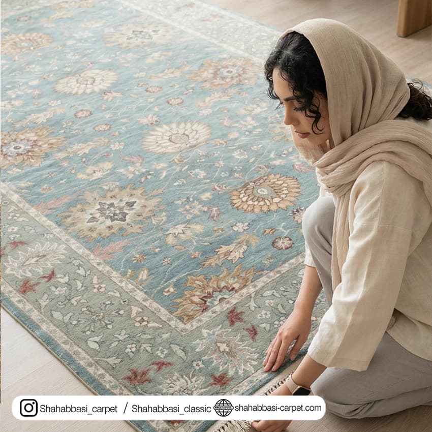 فرش سنتی کد 800122 سبزآبی