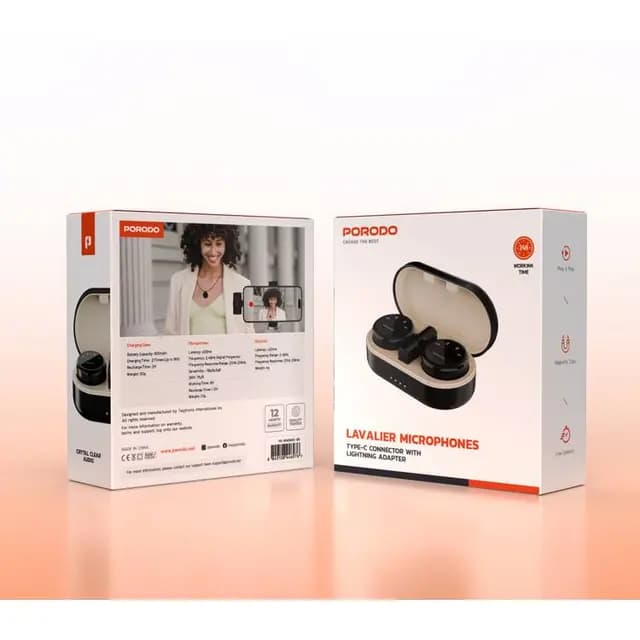 میکروفون یقه ای بی سیم پرودو Porodo Lavalier Wireless Microphone Dual PDWMDMIC — تصویر ۴