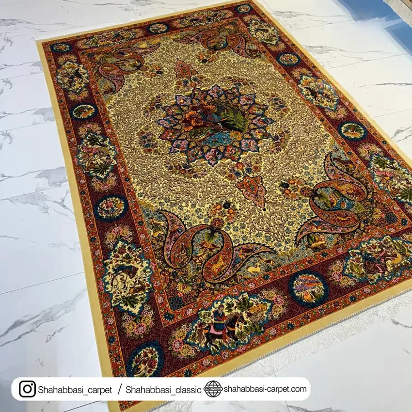 فرش تمام ابریشم کد 156 کرم — تصویر ۲