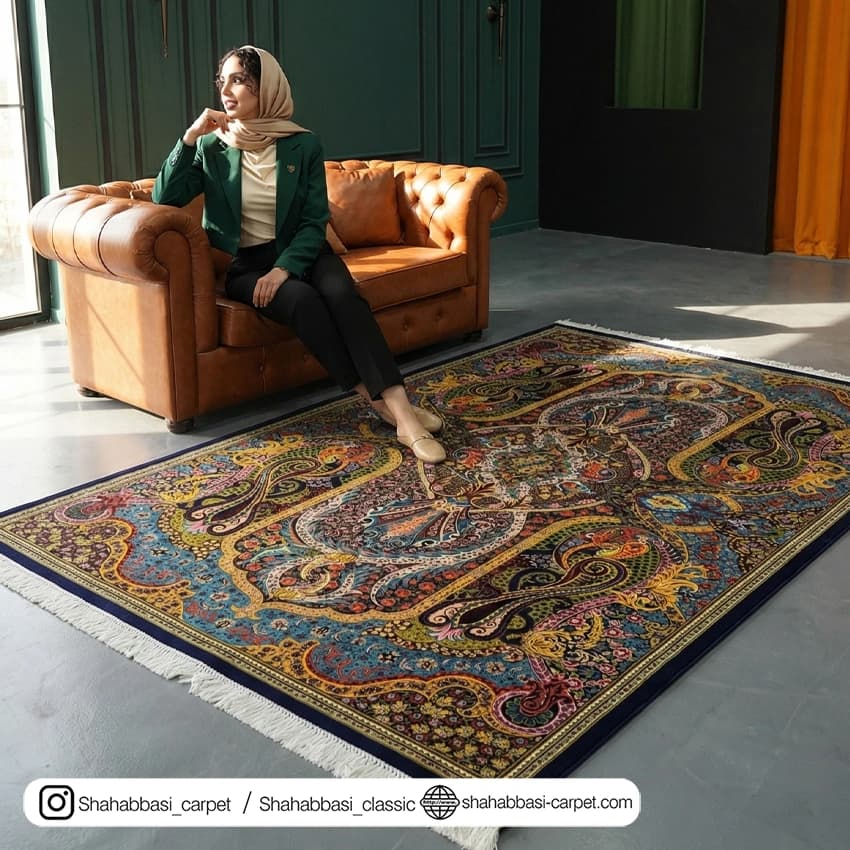فرش تمام ابریشم کد 155 سرمه ای