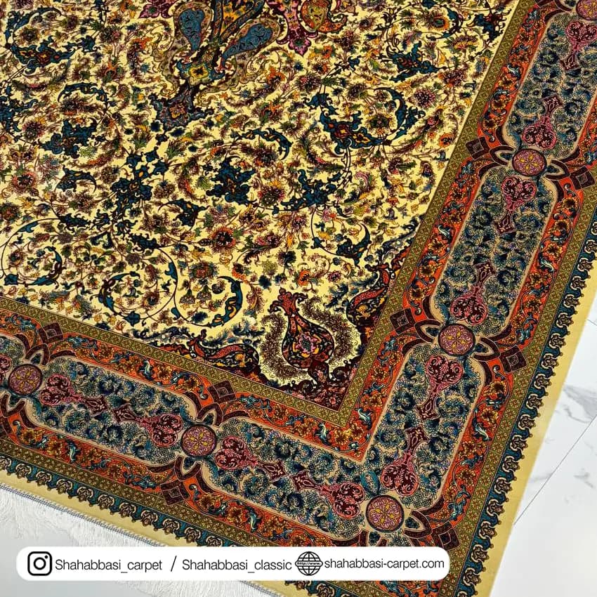 فرش تمام ابریشم کد 152 کرم — تصویر ۳
