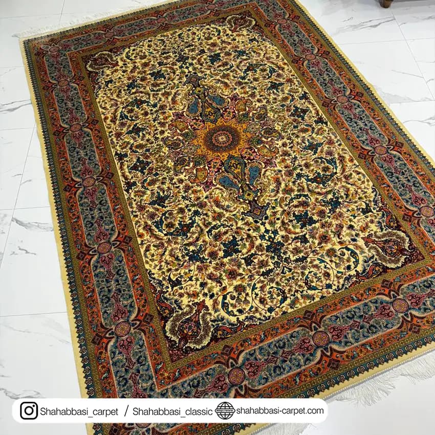 فرش تمام ابریشم کد 152 کرم — تصویر ۲