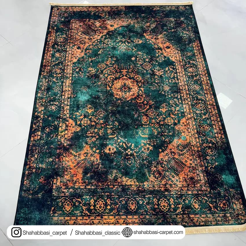 فرش کهنه نما کد 800516 سبزآبی — تصویر ۲