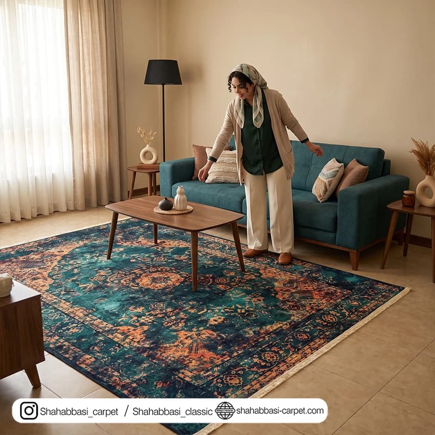 فرش کهنه نما کد 800516 سبزآبی