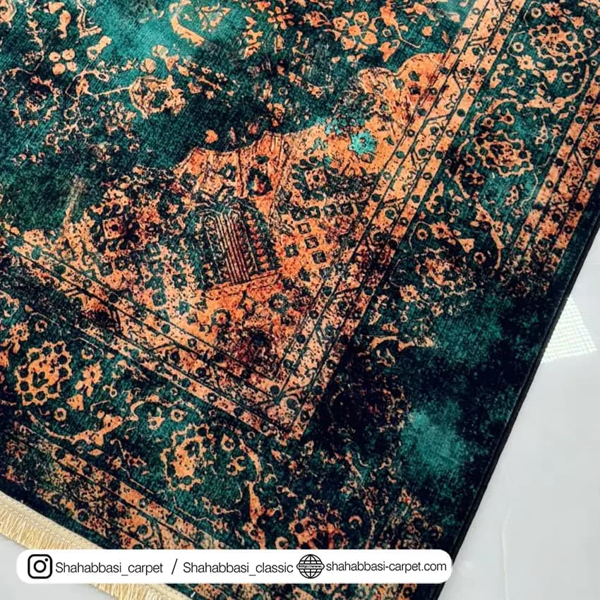 فرش کهنه نما کد 800516 سبزآبی — تصویر ۳