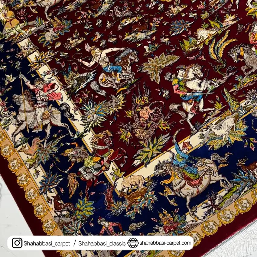 فرش تمام ابریشم کد 148 لاکی — تصویر ۳