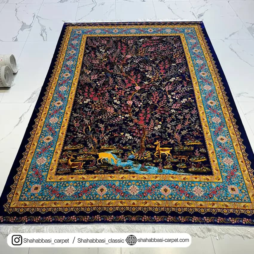 فرش تمام ابریشم کد 147 سرمه ای — تصویر ۵