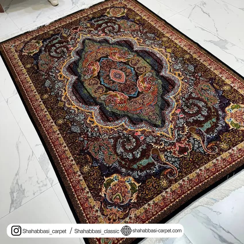 فرش تمام ابریشم کد 145 مشکی — تصویر ۲
