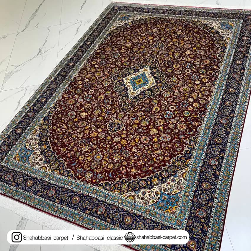 فرش تمام ابریشم کد 144 لاکی — تصویر ۲