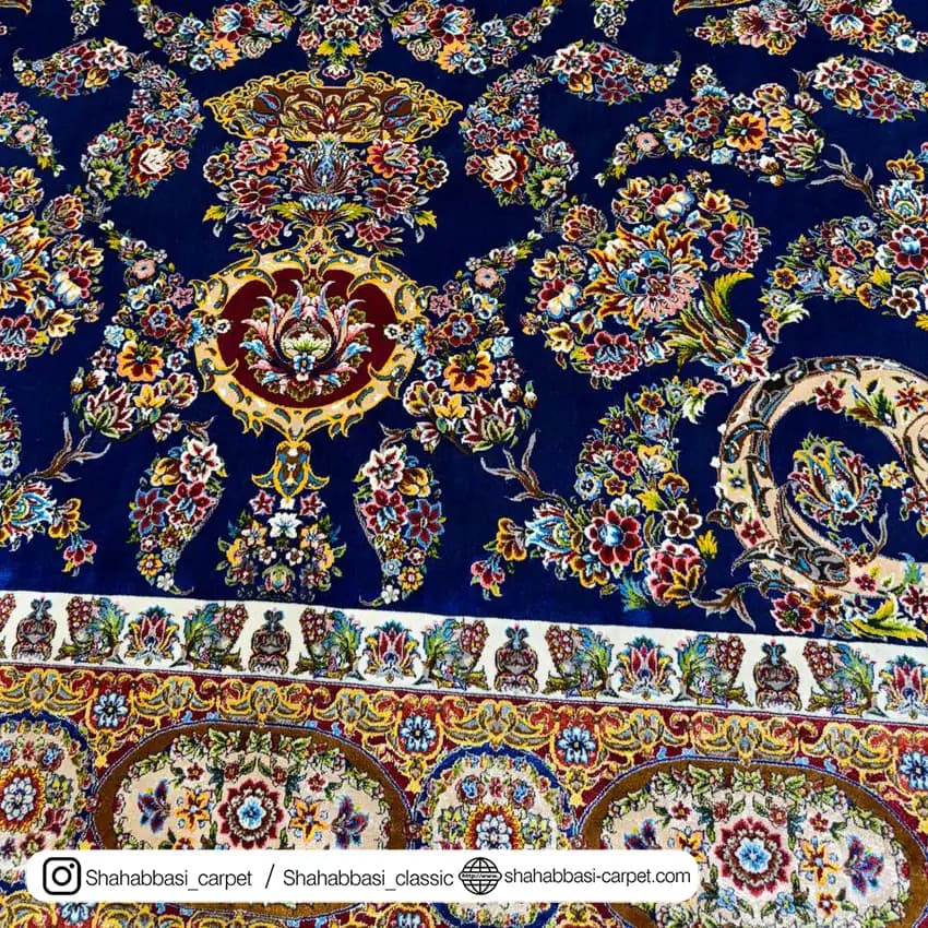 فرش تمام ابریشم کد 141 سرمه ای — تصویر ۳