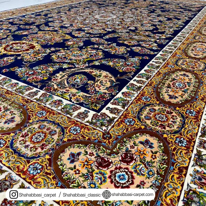 فرش تمام ابریشم کد 141 سرمه ای — تصویر ۲