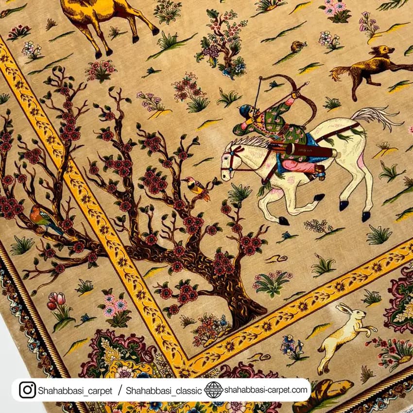 فرش تمام ابریشم کد 136 بژ — تصویر ۴