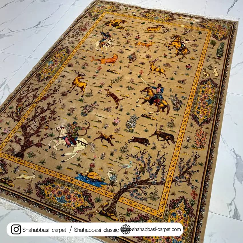 فرش تمام ابریشم کد 136 بژ — تصویر ۲