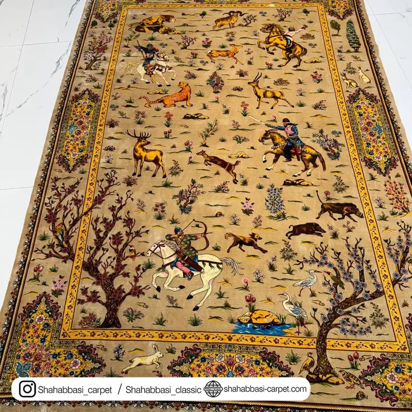 فرش تمام ابریشم کد 136 بژ — تصویر ۶