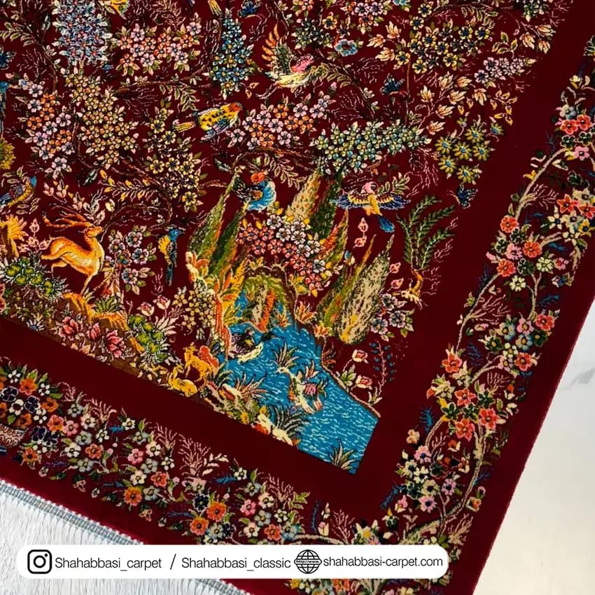 فرش تمام ابریشم کد 134 لاکی — تصویر ۳