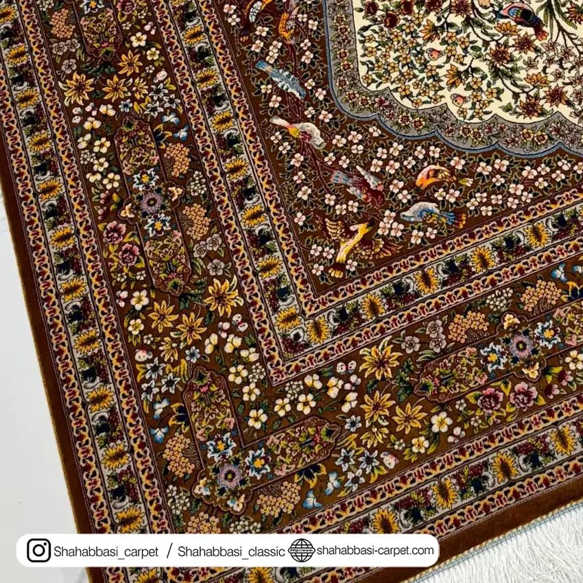 فرش تمام ابریشم کد 129 دارچینی — تصویر ۹