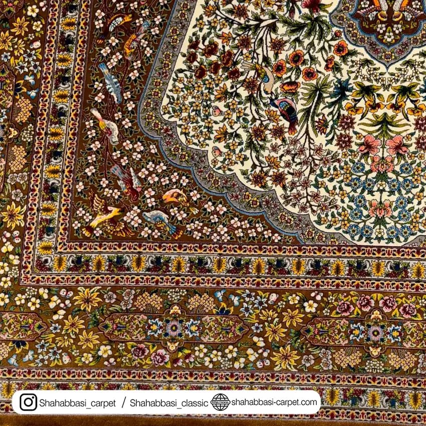 فرش تمام ابریشم کد 129 دارچینی — تصویر ۸