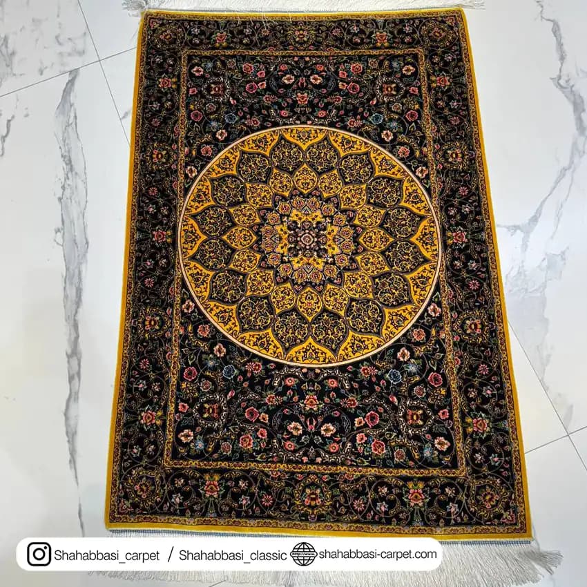 فرش تمام ابریشم کد 128 زرد — تصویر ۱۰