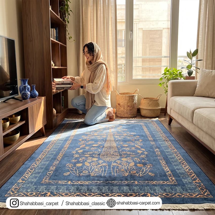 فرش کهنه نما کد 800509 آبی