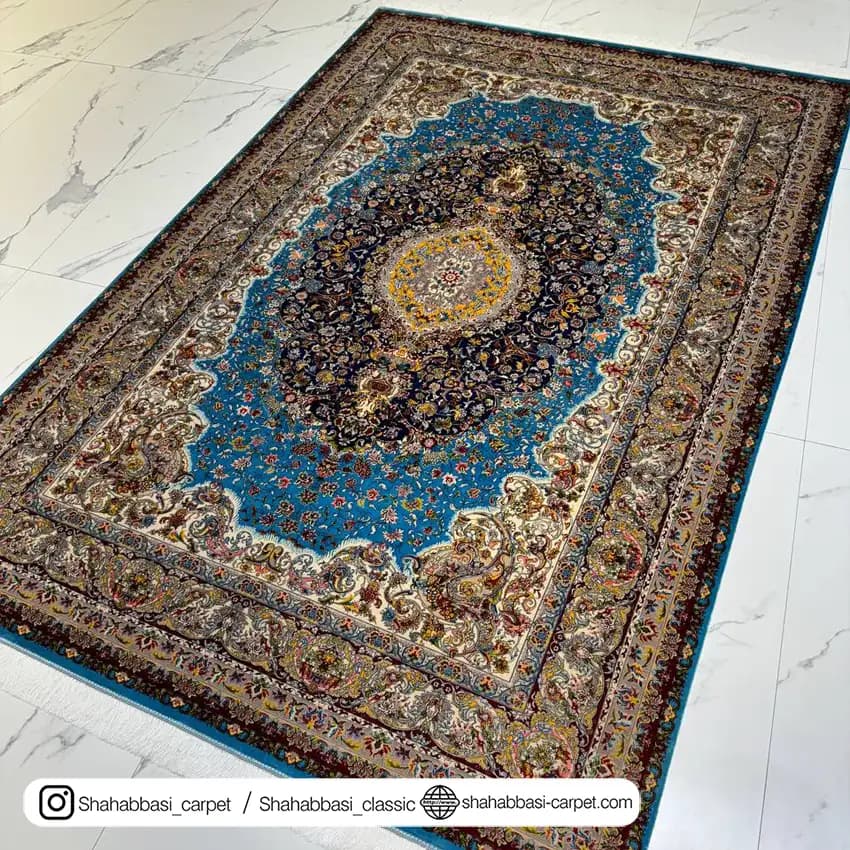 فرش تمام ابریشم کد 124 آبی — تصویر ۷