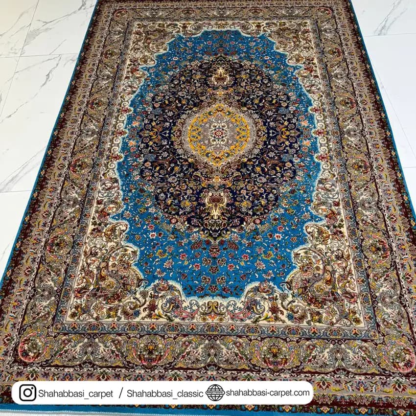 فرش تمام ابریشم کد 124 آبی — تصویر ۹