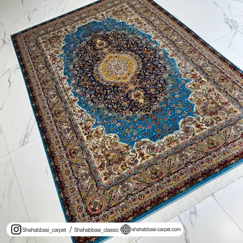 فرش تمام ابریشم کد 124 آبی — تصویر ۵