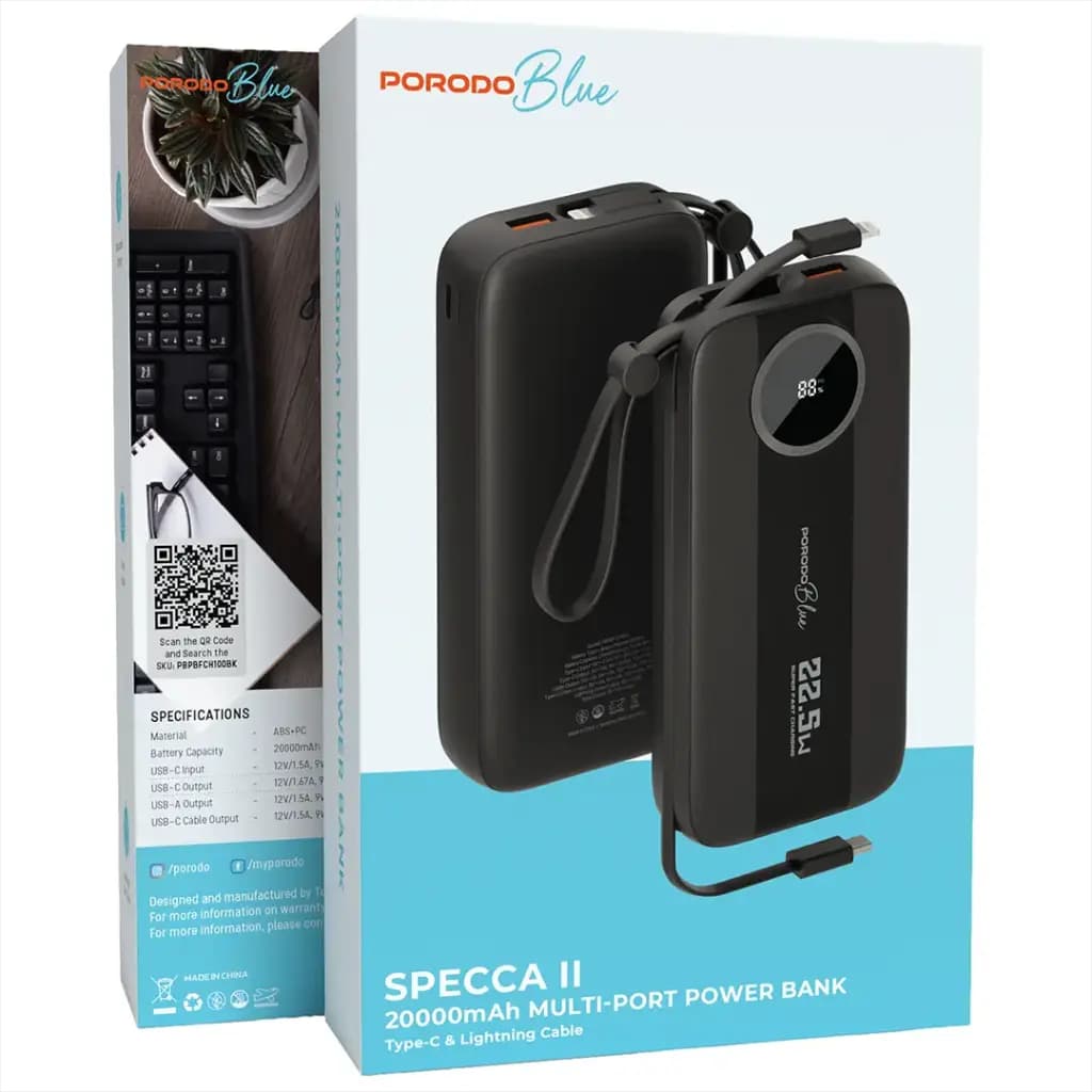 پاور بانک 22.5W پرودو Porodo Blue Specca Multi-Port 20000mAh Power Bank PBPBFCH100 — تصویر ۳