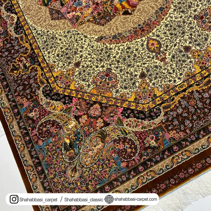 فرش تمام ابریشم کد 123 دارچینی — تصویر ۸