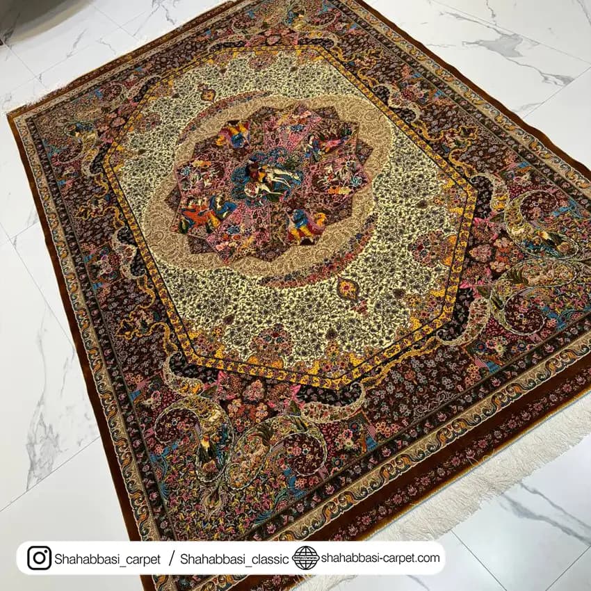 فرش تمام ابریشم کد 123 دارچینی — تصویر ۴