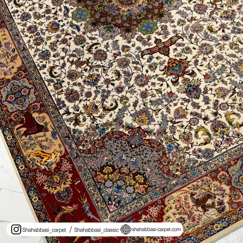 فرش تمام ابریشم کد 122 کرم — تصویر ۹