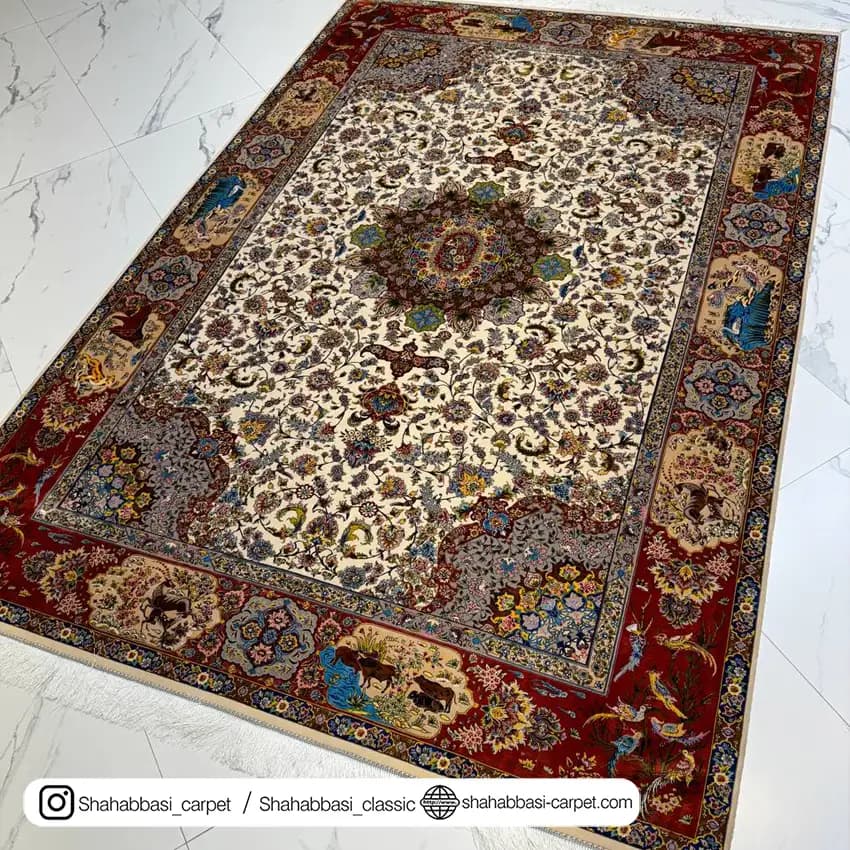 فرش تمام ابریشم کد 122 کرم — تصویر ۲