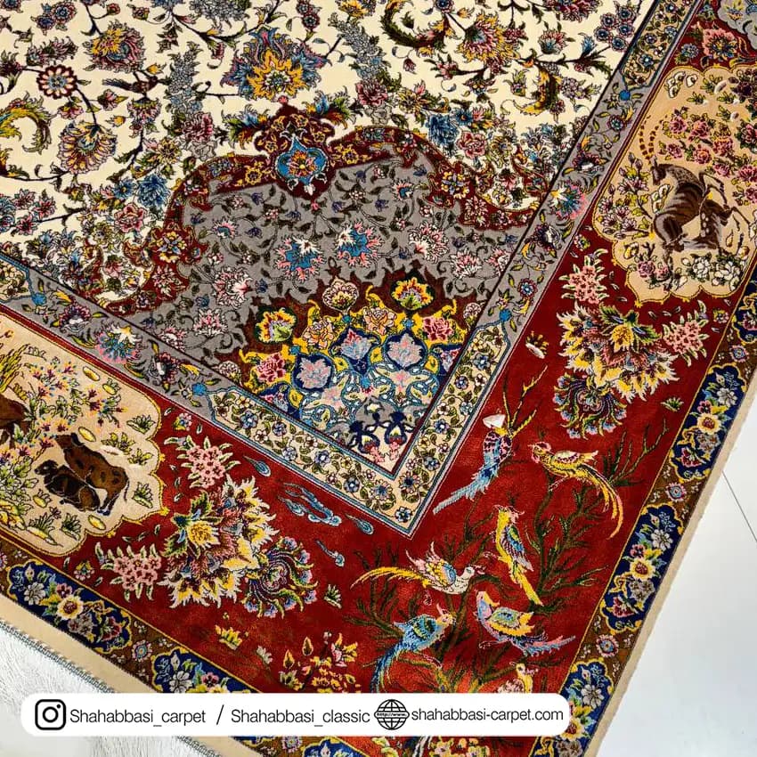 فرش تمام ابریشم کد 122 کرم — تصویر ۳