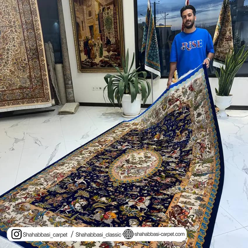 فرش ابریشم کد 120 سرمه ای