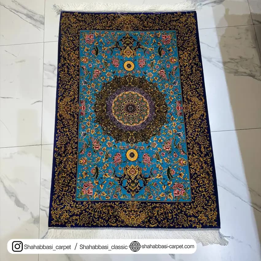 فرش تمام ابریشم کد 119 آبی — تصویر ۸