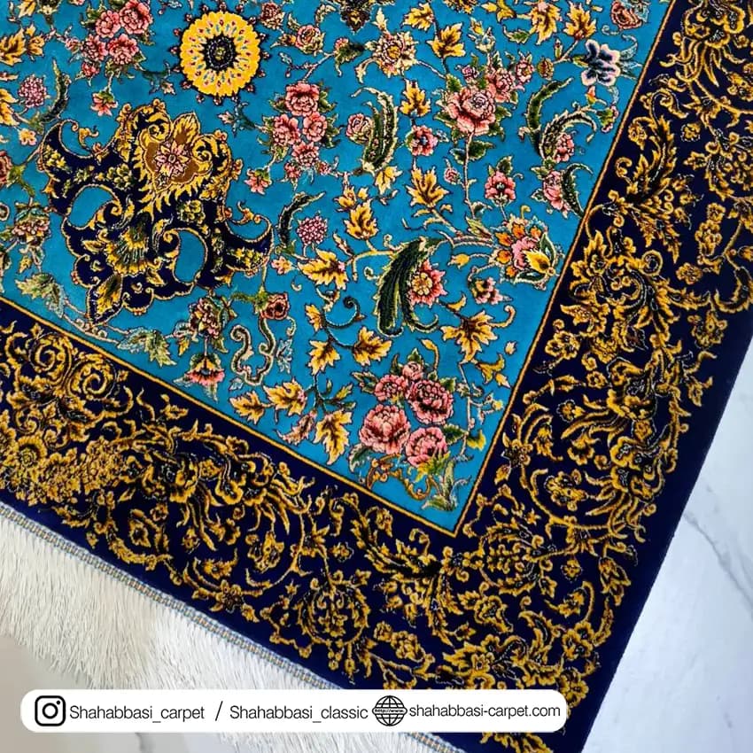 فرش تمام ابریشم کد 119 آبی — تصویر ۳