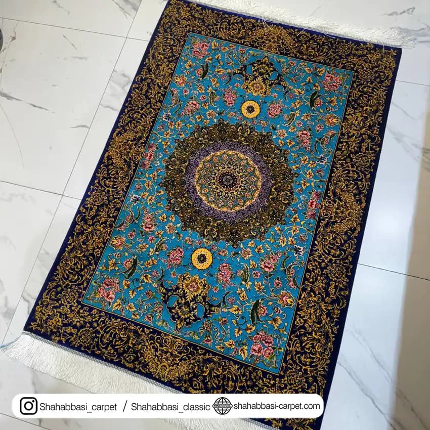فرش تمام ابریشم کد 119 آبی — تصویر ۲