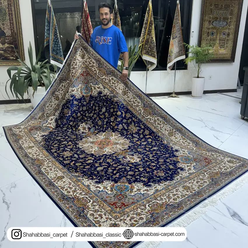فرش ابریشم کد 118 سرمه ای