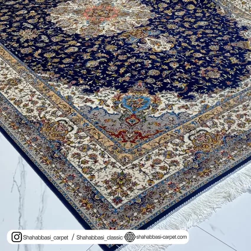 فرش ابریشم کد 118 سرمه ای — تصویر ۳