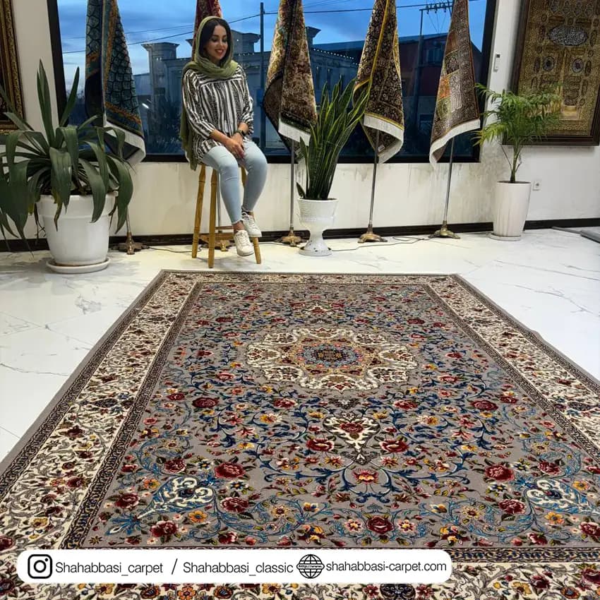 فرش ابریشم کد 113 طوسی — تصویر ۵